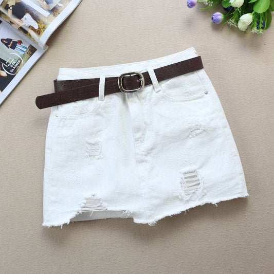 Ripped White Denim Skirt Women's Spring And Summer - globaltradeleader