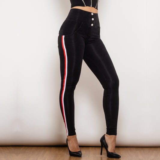 Shascullfites Melody Side Stripe High Waist Black Jeans Fashion Stretch Denim Slim Fit Bum Lift Pencil Pants Jeggings