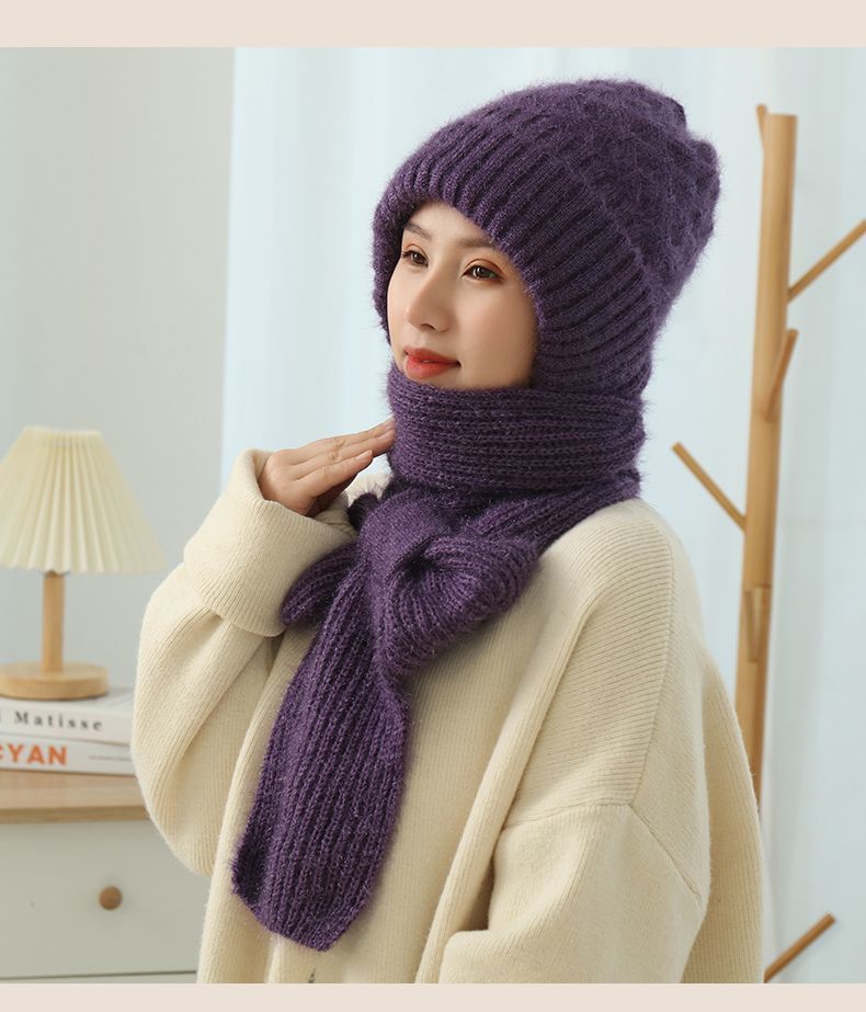 Women's Fleece-lined Autumn And Winter Scarf Hat Integrated