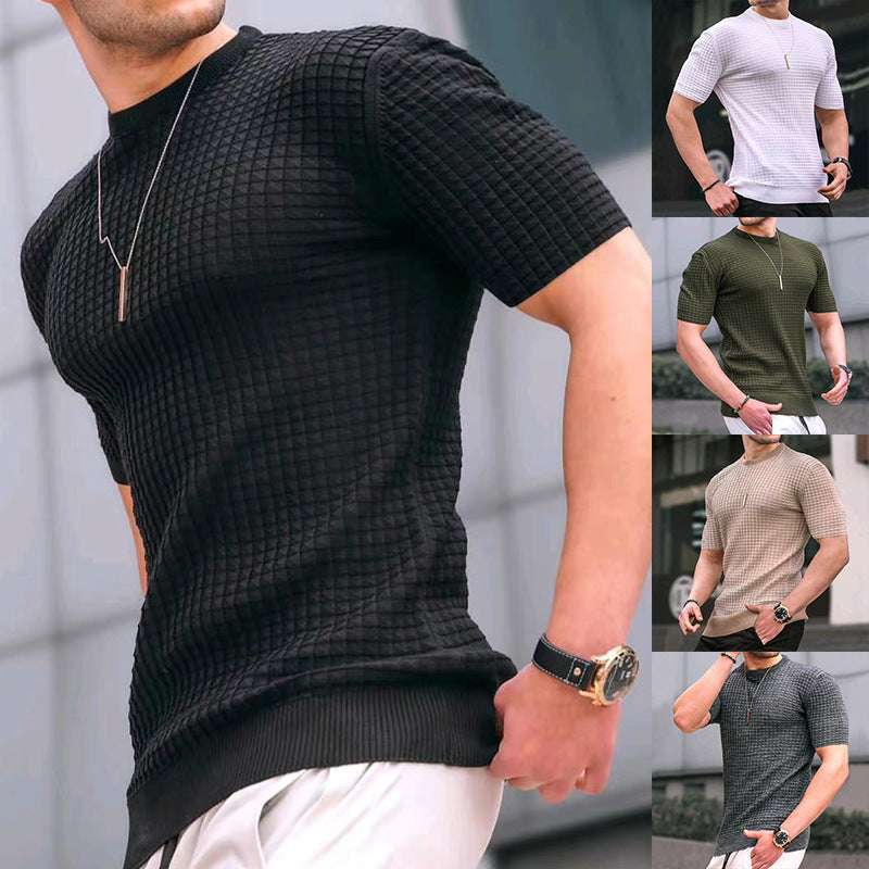 Men's Small Checkered Round Neck Casual Fashion Top