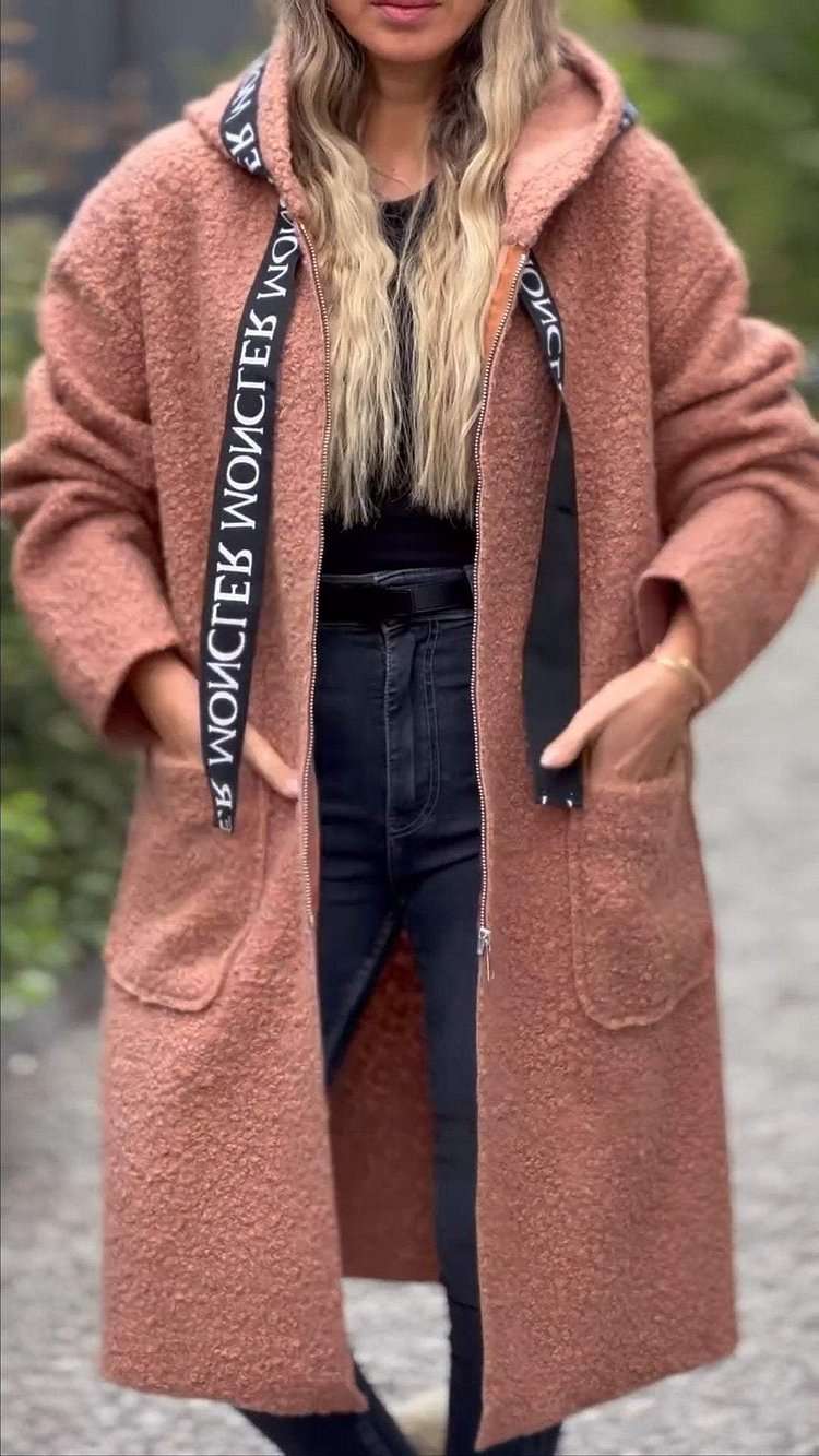 Ladies Hooded Letters Lamb Wool Coat - globaltradeleader