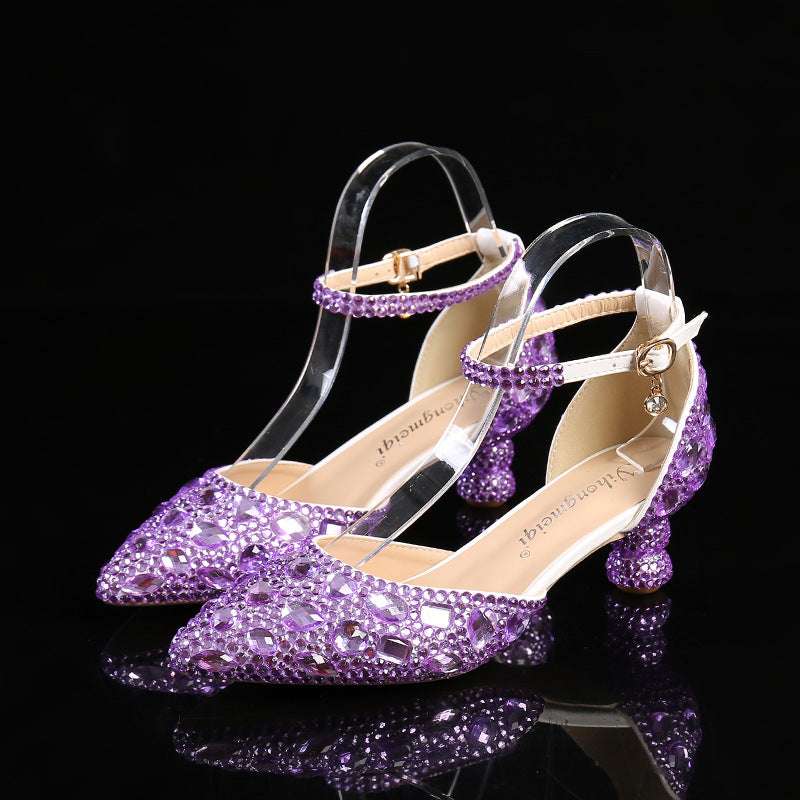 Low-top Summer Blue Color Pointed Gourd Heel Rhinestone Multi-color Fashion Wedding Banquet Women's Shoes - globaltradeleader