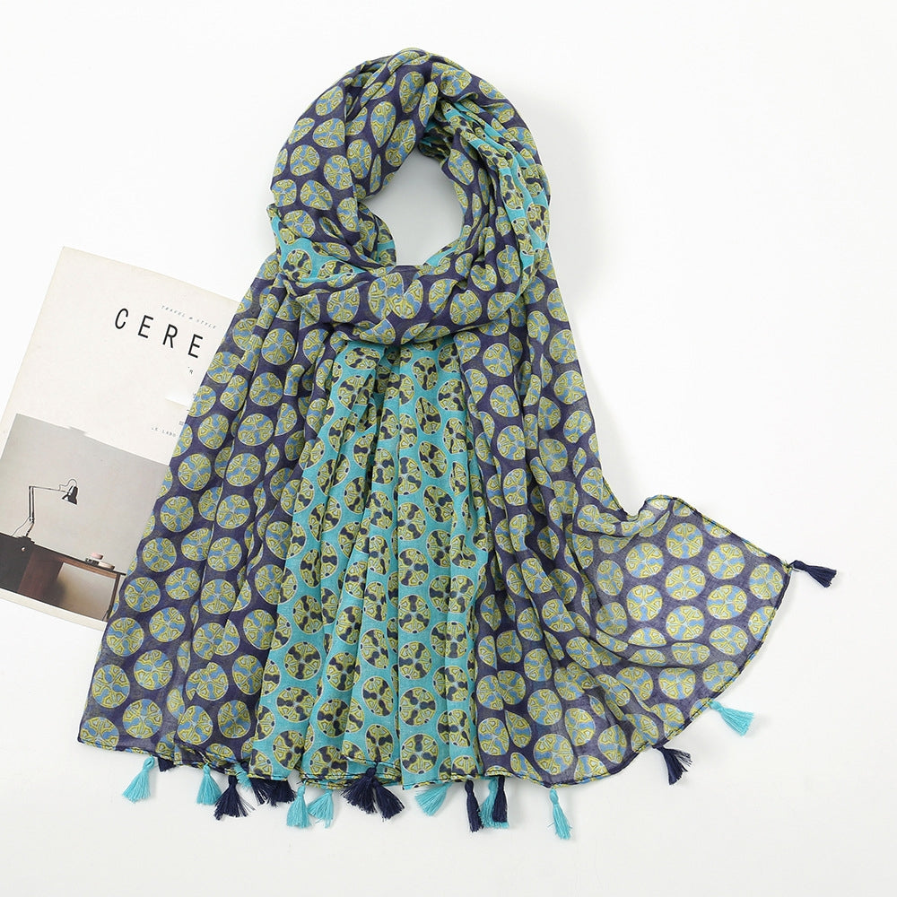 New Voile Tassel Retro Printed Geometric Versatile Fashion Travel Sun Protection Shawl Scarf