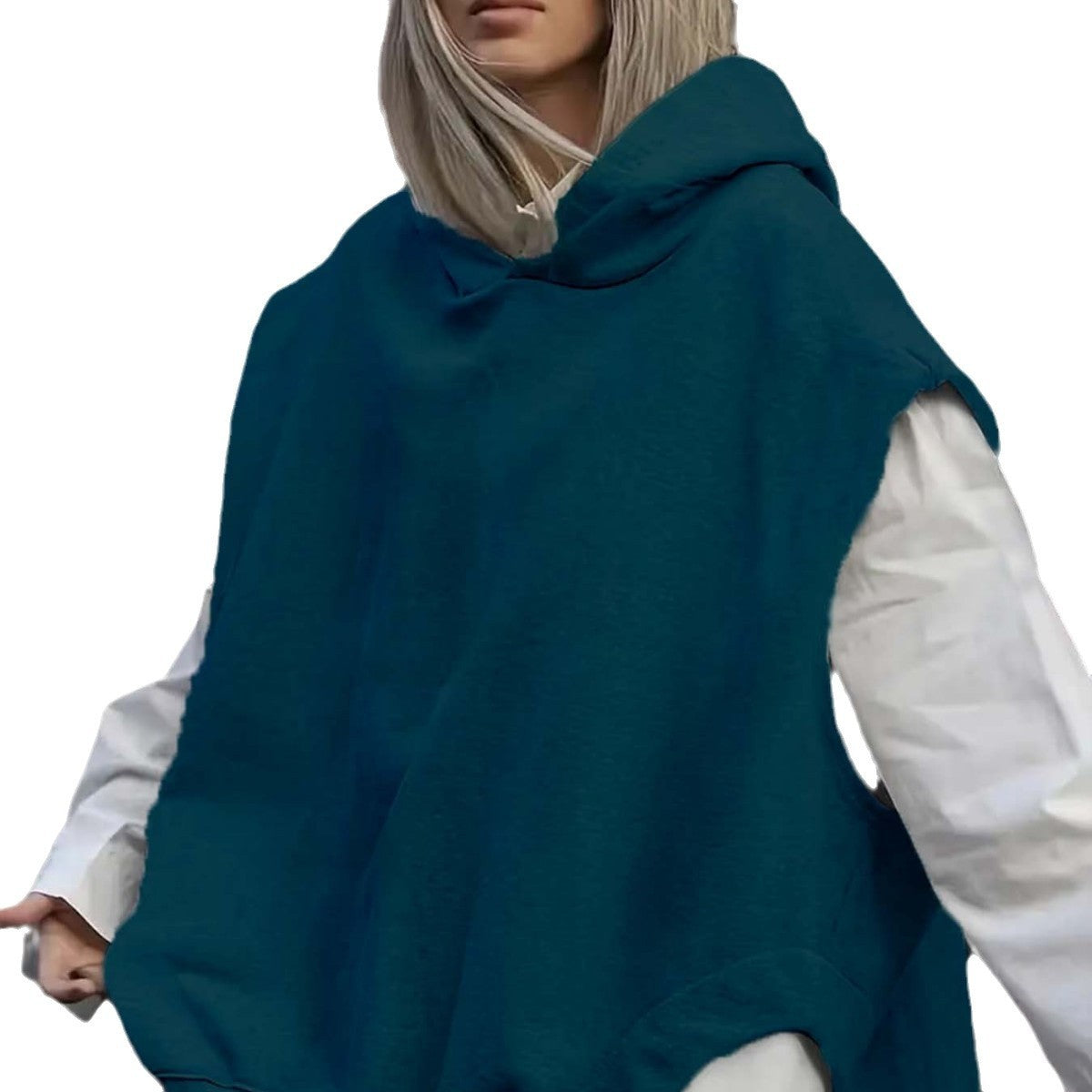 Women's Solid Color Style Loose Sleeveless Hooded Jacket Sweater - globaltradeleader