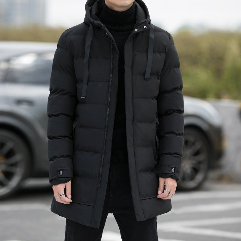 Long Hooded Jacket Men Winter Warm Windproof Coat Fashion Solid Color Clothes Outdoor - globaltradeleader