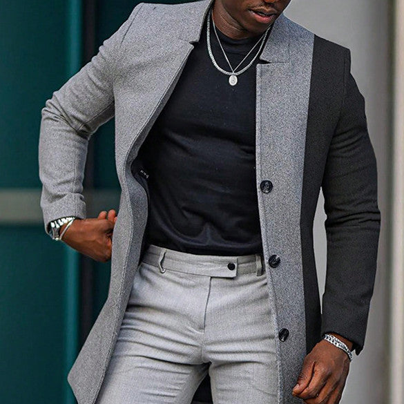 Mid-length Color Matching Single-breasted Trench Coat Woolen Plus Size Casual - globaltradeleader