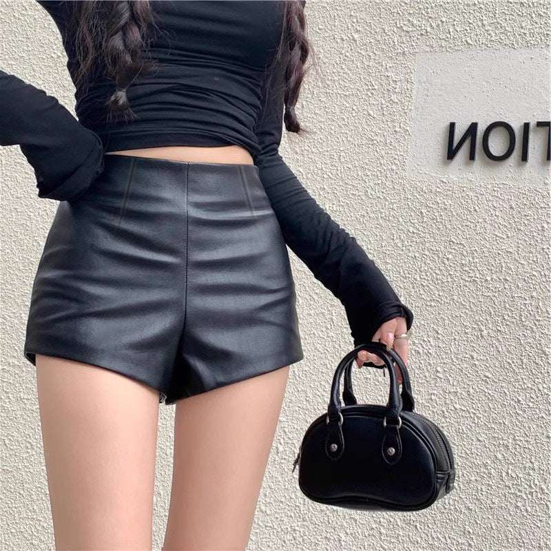 Sheath Leather Pants Sexy Temperament Hot Girls Wear High Waist Shorts - globaltradeleader