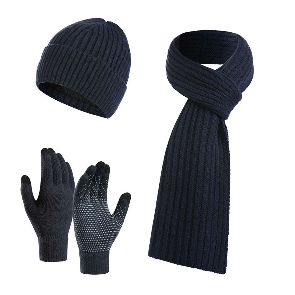 Winter Solid Color Scarf Hat Gloves Knitted Three-piece Suit - globaltradeleader