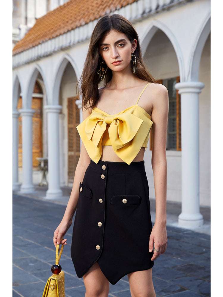 Halter Vest Female Outside Wear Ins Bow Yellow Wipe Bra Shoulder Top