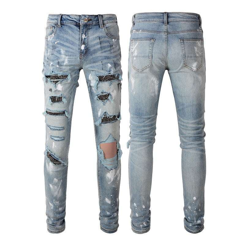 Stretch Retro Ripped Diamond Jeans - globaltradeleader