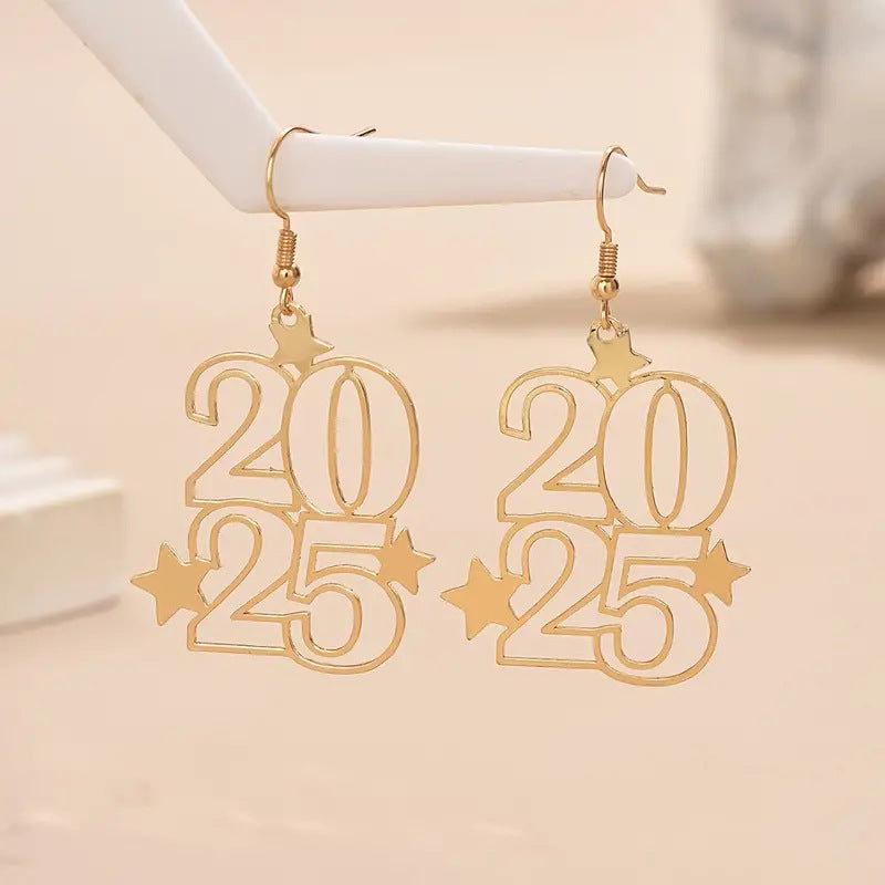 New Creative Gloden Number 2025 Dangle Earrings For Women Fashion Jewelry New Year Earring For Party - globaltradeleader