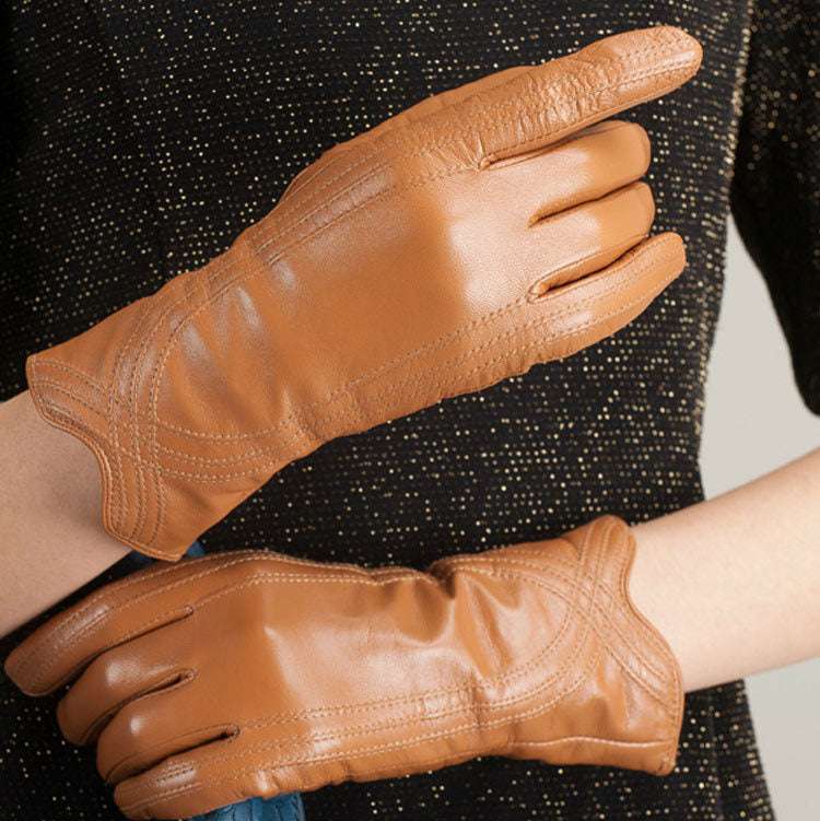 Women's Fashion Winter Warm Gloves Real Lamb Leather Handmade Curve Sheepskin Gloves - globaltradeleader