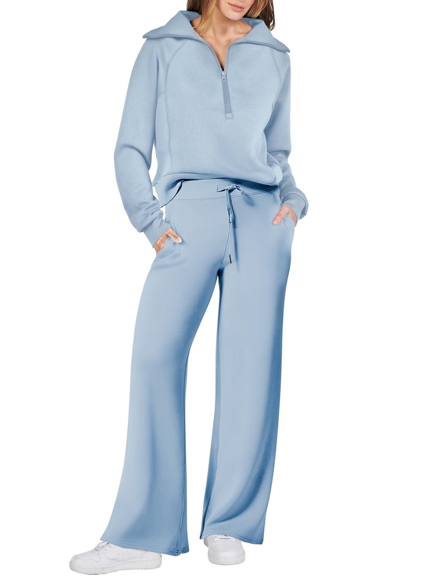 Leisure Sports Suit Long-sleeve Zipper Sweatshirt Wide Leg Pants Two-piece Set - globaltradeleader