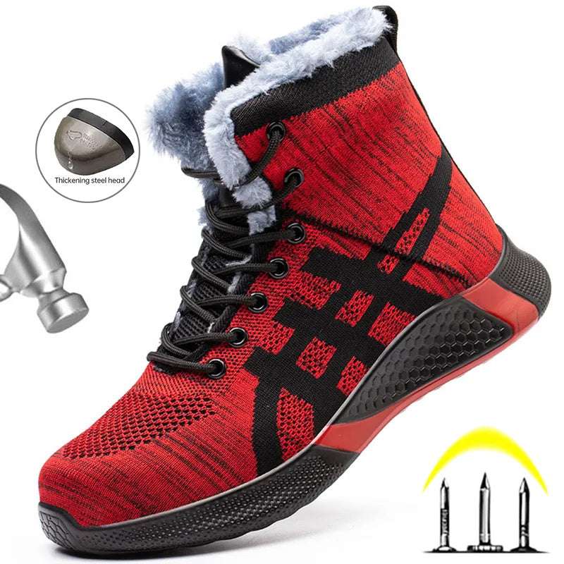 Winter Plush Boots Men Labor Protection Anti-smash Anti-puncture Work Shoes Warm Thickened Breathable Lace-up Safety Shoes - globaltradeleader