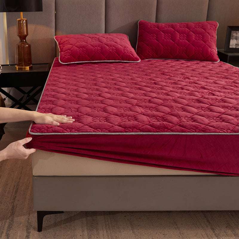 Thick Coral Fleece Quilted Fitted Sheet Single Piece - globaltradeleader