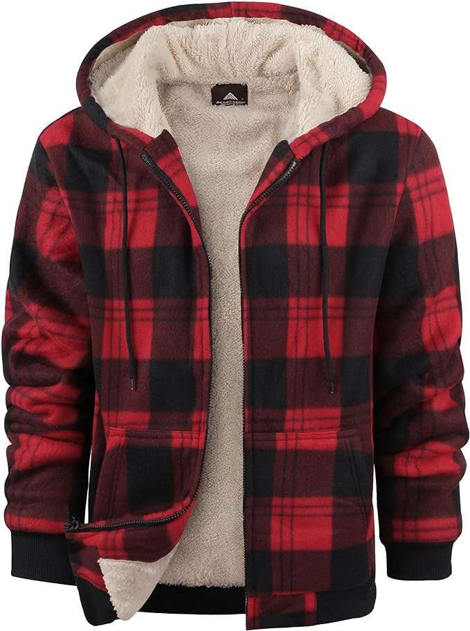 Men's Plaid Print Hooded Zip-Up Jacket Winter Thickened Cotton-padded Coat Warm Clothing - globaltradeleader