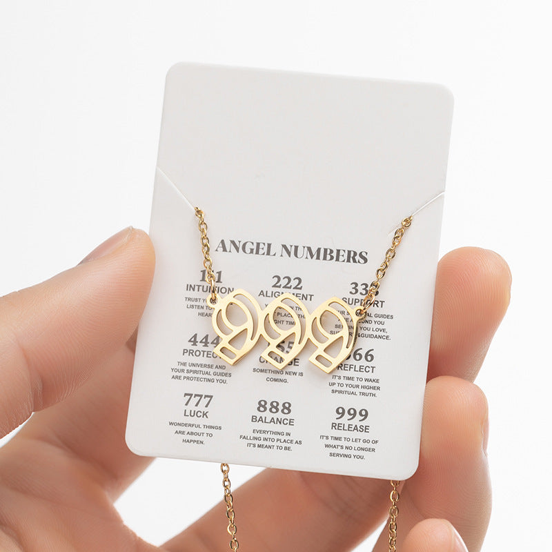 2025 Women's New Angel Lucky Digital Pendant Necklace Fashion 000-999 Stainless Steel Vintage Necklace - globaltradeleader
