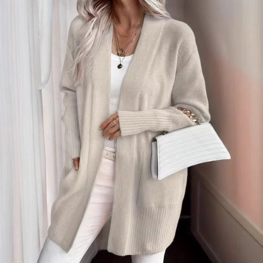 Plus Size Women's Solid Color Knit Casual Simple Cardigan - globaltradeleader