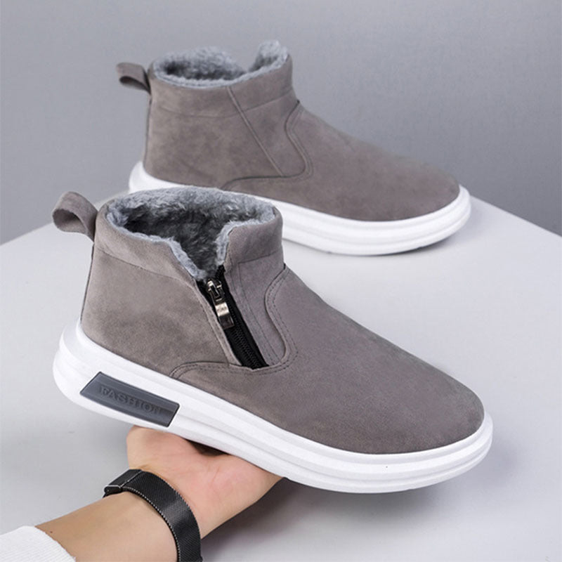 Fashion Snow Boots For Men Winter Warm Flat Cotton Plush Shoes With Side Zipper Casual Daily Fleece Ankle Boot - globaltradeleader