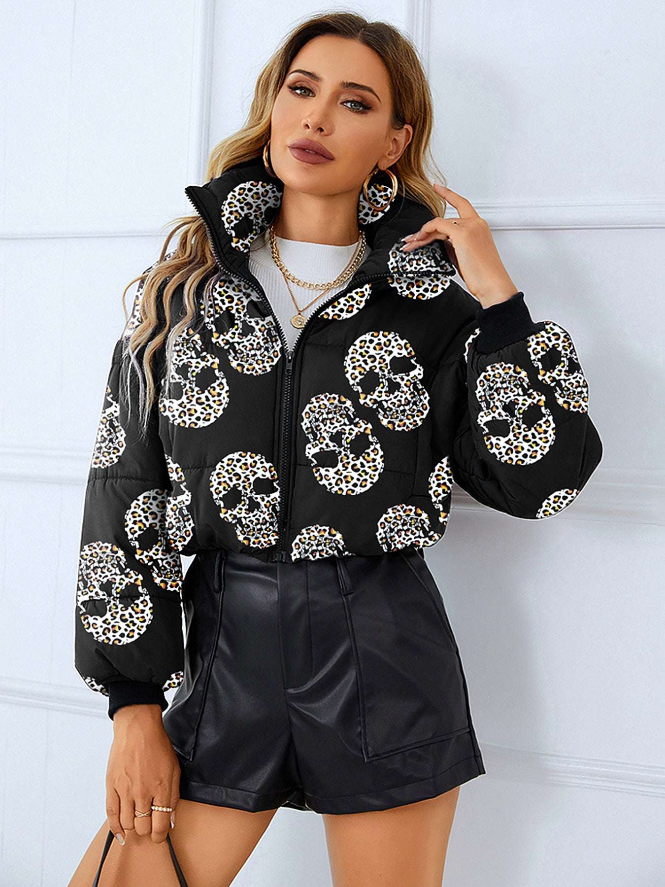 Fashion Bread Coat Women Print Stand Collar Short Coat Winter Jacket - globaltradeleader