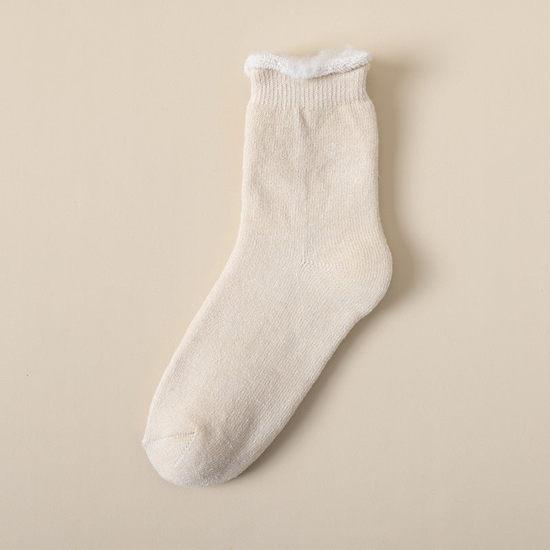 Women's Mid-calf Winter Fleece Lined Padded Warm Keeping Sleeping Floor Cashmere Socks - globaltradeleader
