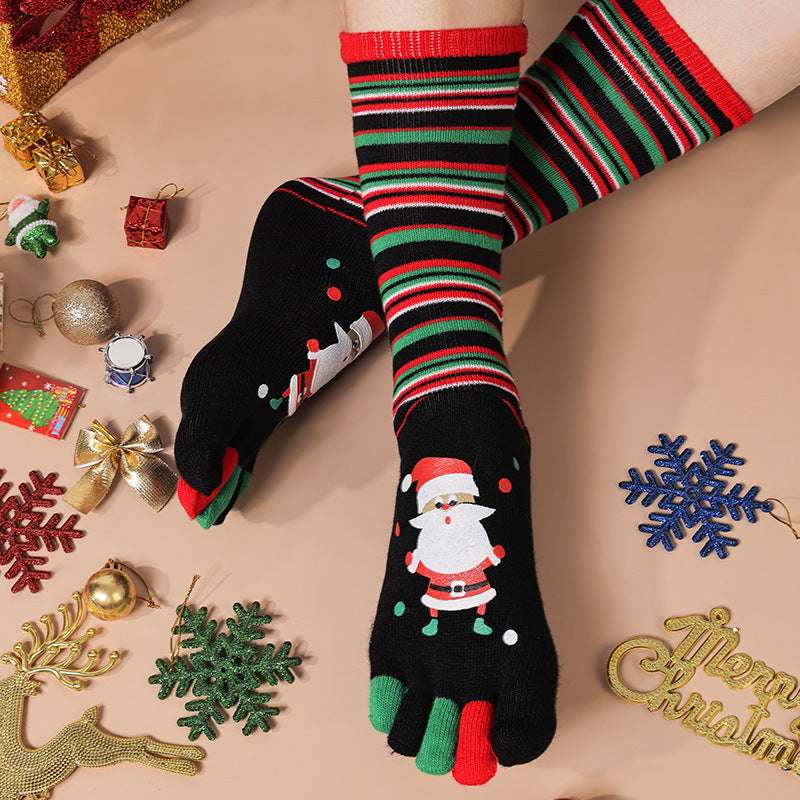 Cute Christmas Five-finger Socks Winter Elastic Sweat-absorbent Split-toe Socks For Women - globaltradeleader