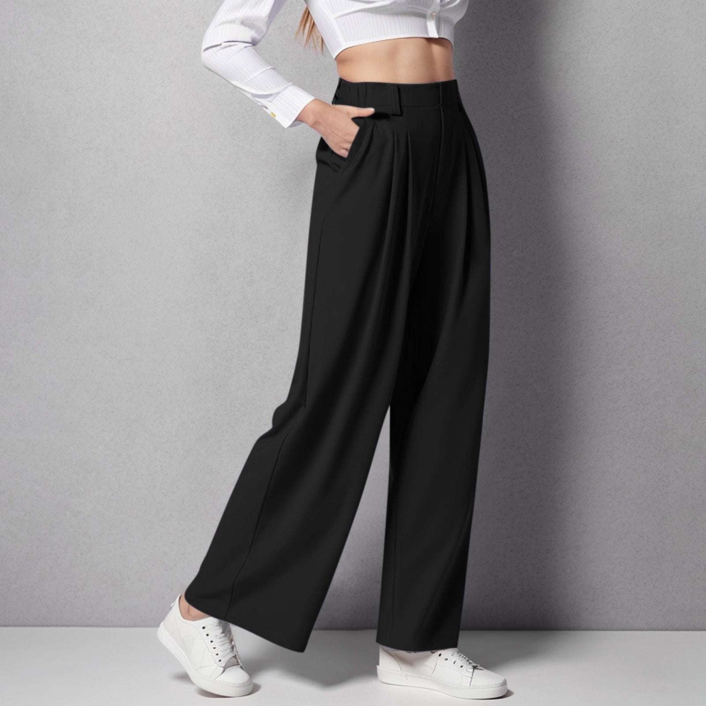 High Waist Straight Loose-fit Tappered Trousers Casual Simple - globaltradeleader