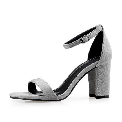 One Word Buckle High Heel Sandals Thick Heel Women - globaltradeleader