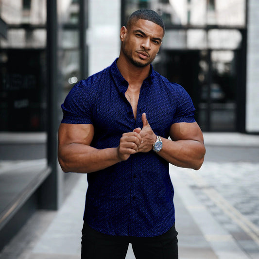 Rhombus Printed Short-sleeved Gentleman Shirt - globaltradeleader