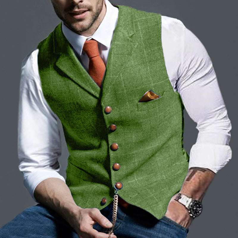 Casual Lapel Plaid Slim Fit Men's Vest Vest - globaltradeleader