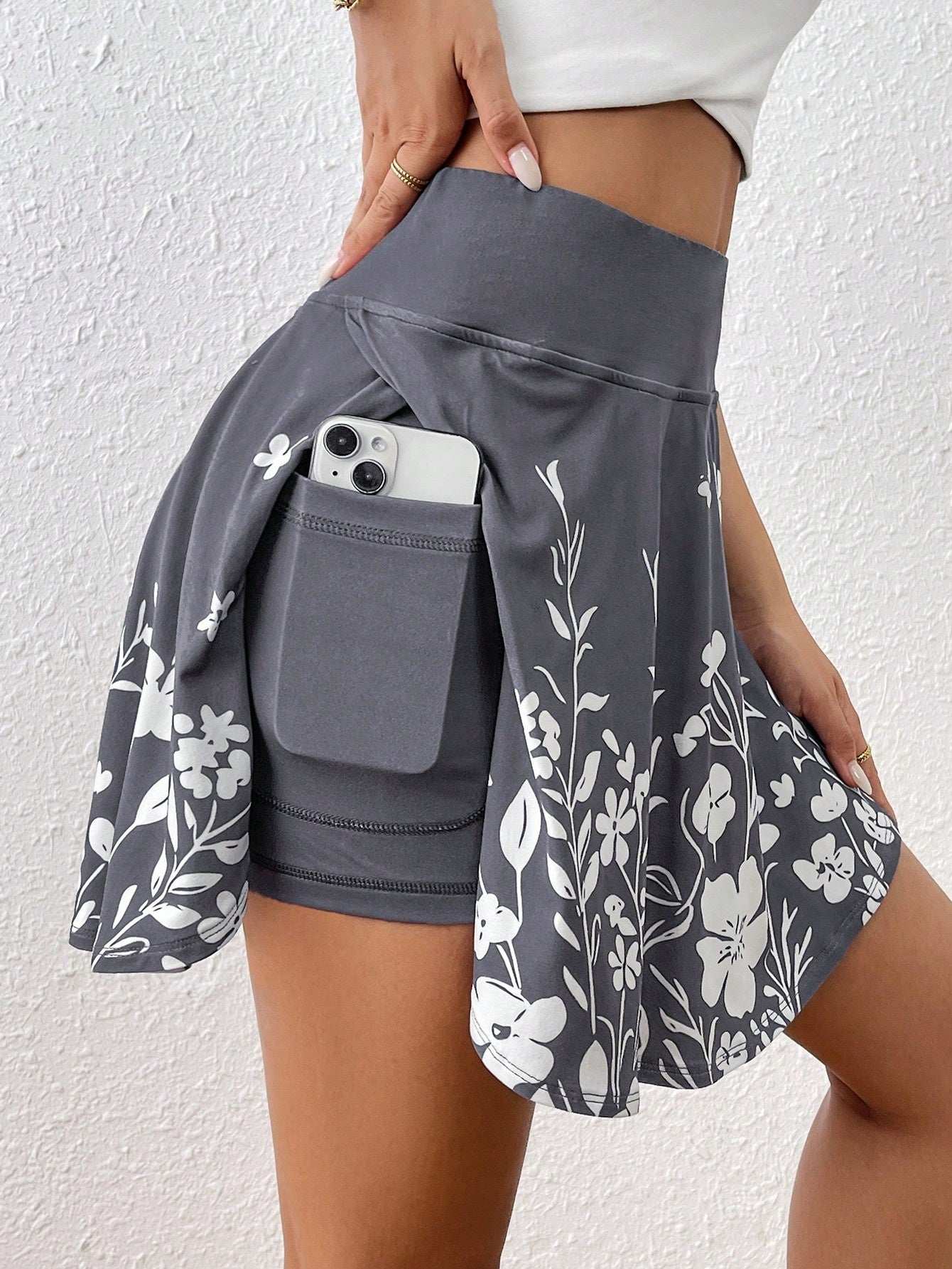 Pocket Minimalist Flower Printed Shorts With Pockets Shorts Inside Out Back To School Outfits - globaltradeleader