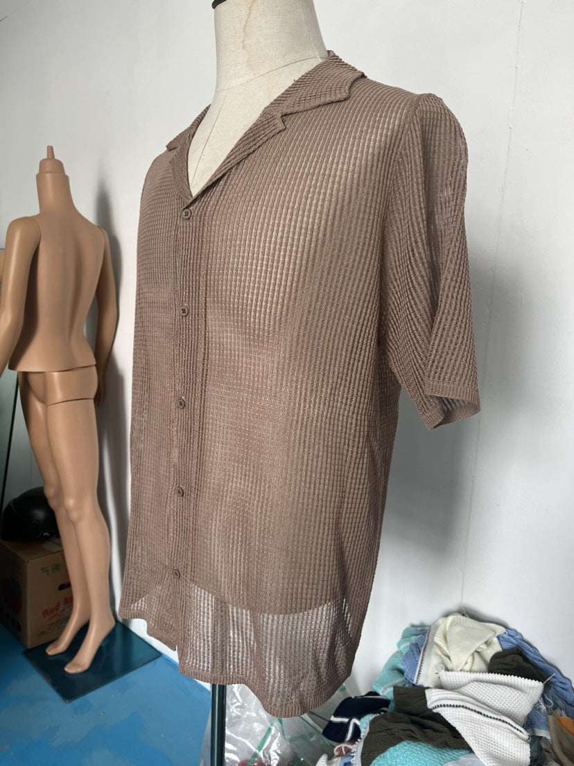 Men's Casual Shirt Fashionable Breathable Cardigan Short Sleeve Top - globaltradeleader