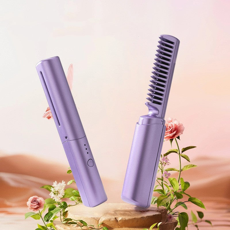 Professional Wireless Hair Straightener Curler Comb Fast Heating Negative Ion Straightening Curling Brush Hair Styling Tools - globaltradeleader