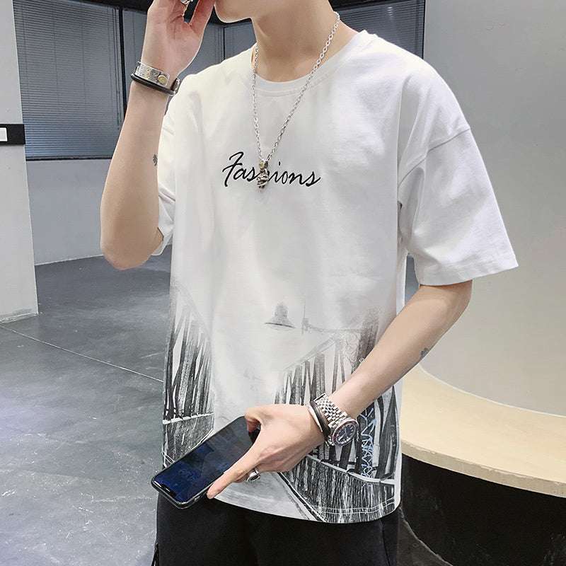 Men's Wide Creative Printed Half Sleeve Summer Top - globaltradeleader