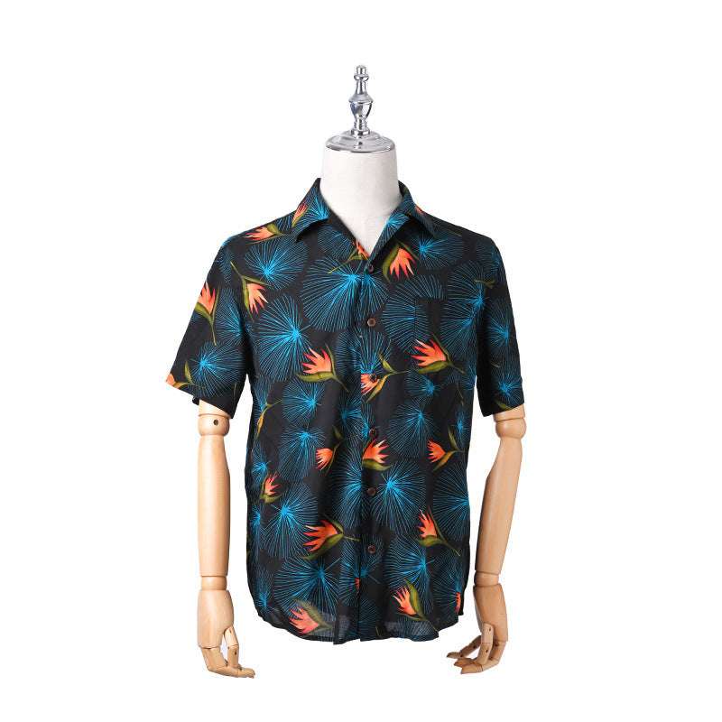 Men's Shirt Rayon Printed Cardigan Short Sleeve Beach Shirt - globaltradeleader
