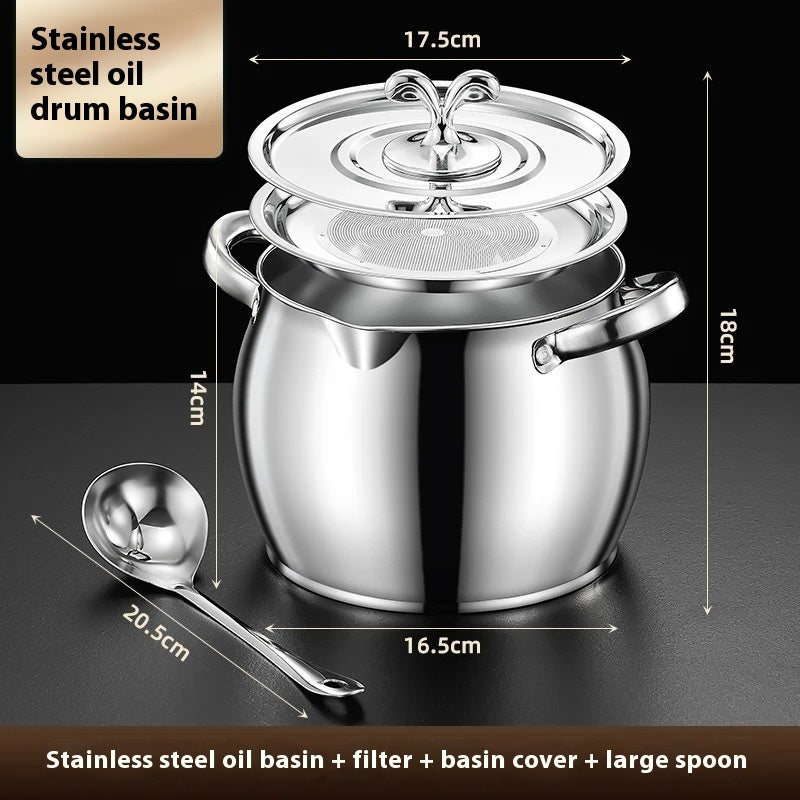 Household High Temperature Resistant Large Capacity Stainless Steel Lard Jar - globaltradeleader