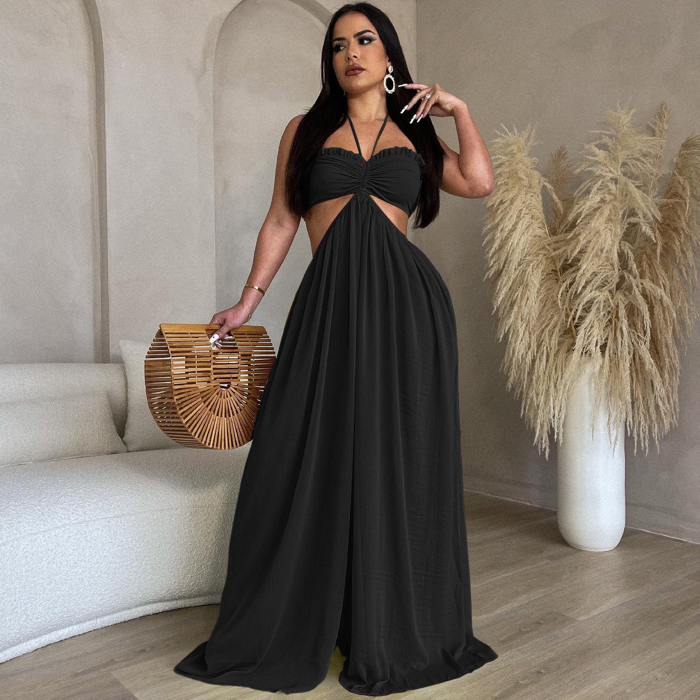 Chiffon Chest-wrapped Bare Back Wide-leg Jumpsuit European And American - globaltradeleader