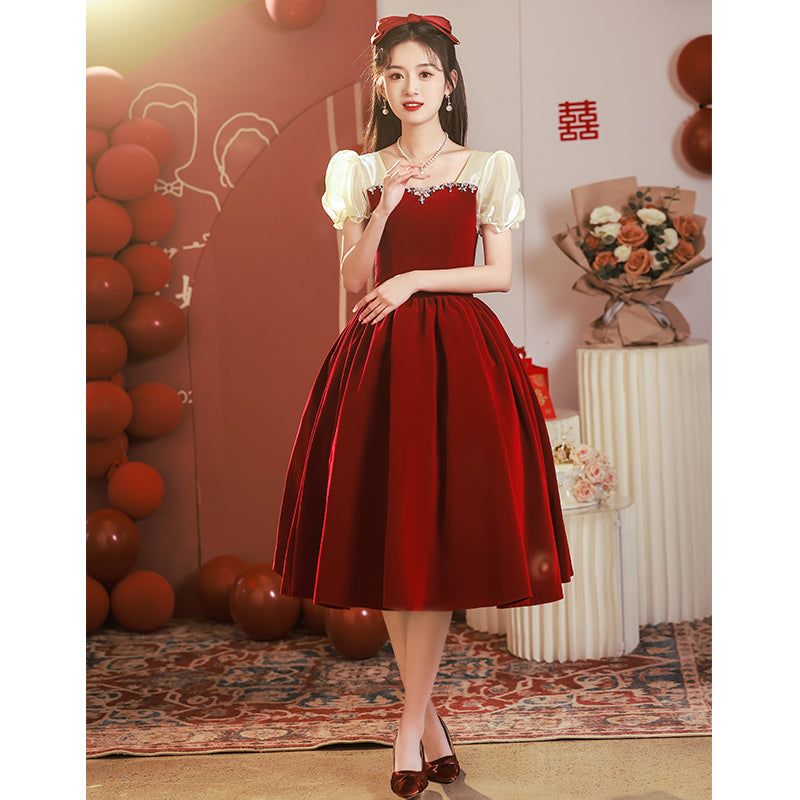 Atmospheric Red Long-sleeved Senior Evening Dress Woman - globaltradeleader