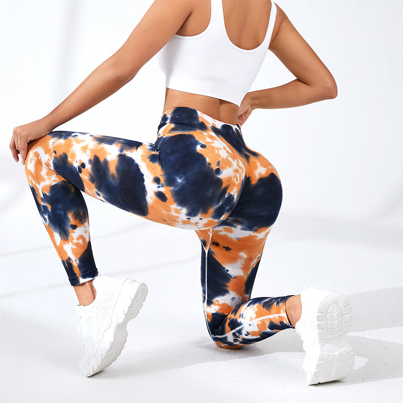 Ink Tie-dye Printed Yoga Pants Seamless High Waist Tight Hip Lifting Leggings Sports Running Fitness Trousers For Women - globaltradeleader