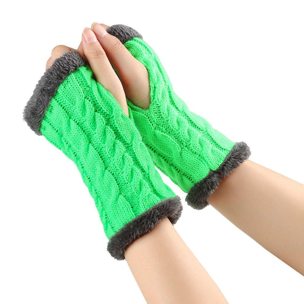 Winter Plush Gloves Twist Knitted Fingerless Fleece Gloves Women Warm Thickened Woolen Gloves - globaltradeleader