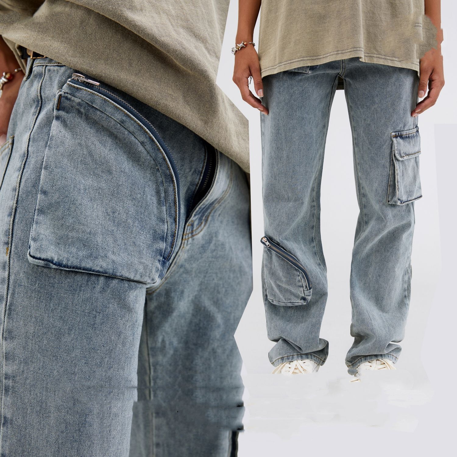 Mens Fashion Casual Loose Straight Jeans