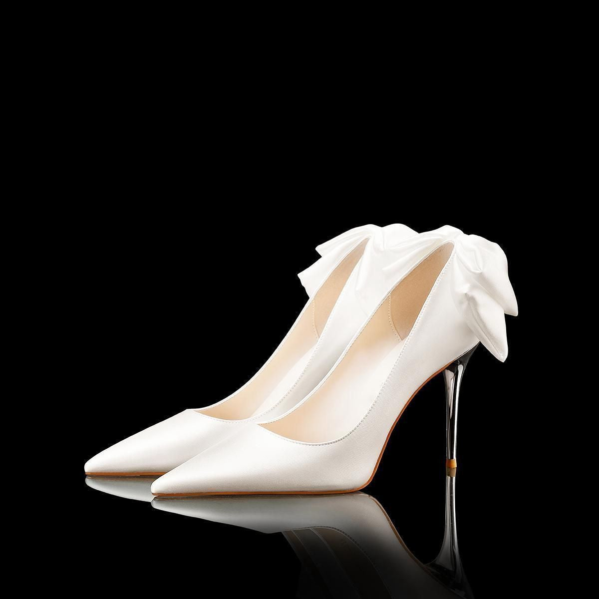 Pointed Toe Stiletto Evening Dress Shoes Bow High Heels - globaltradeleader