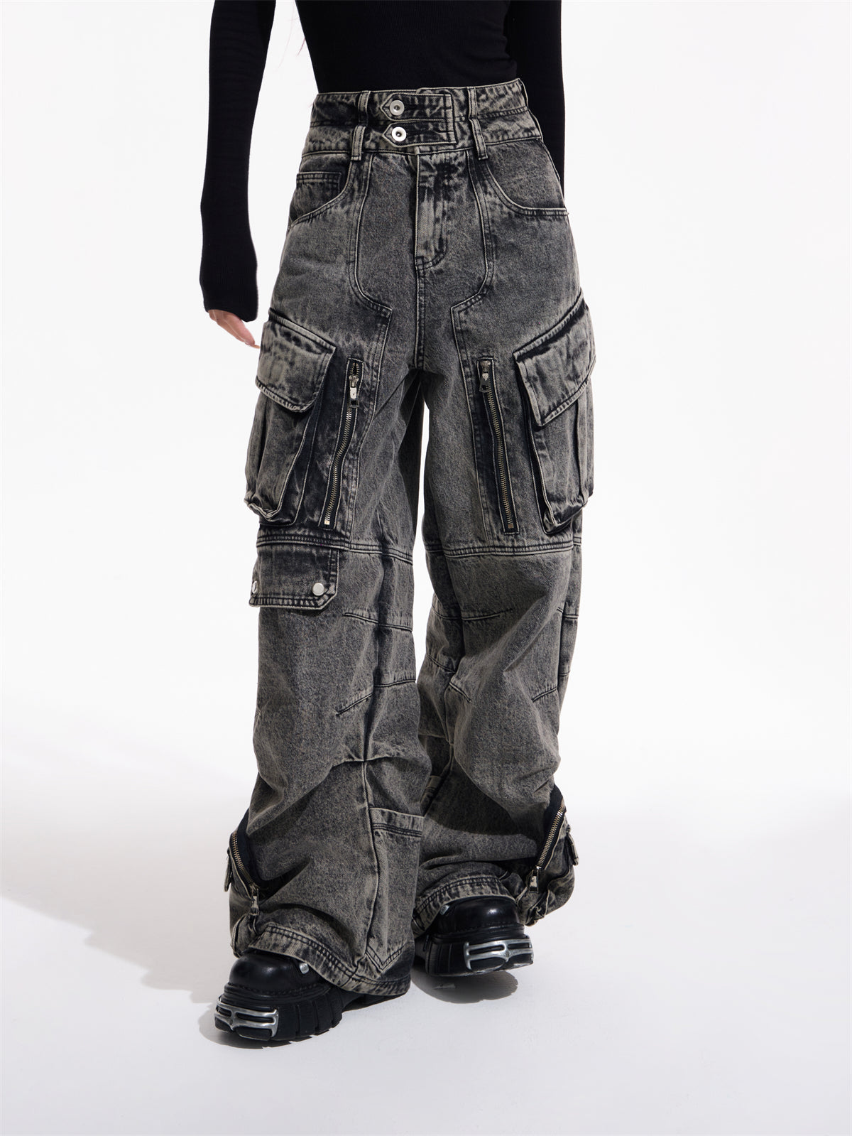 Design Retro Work Style Multi Pocket Jeans