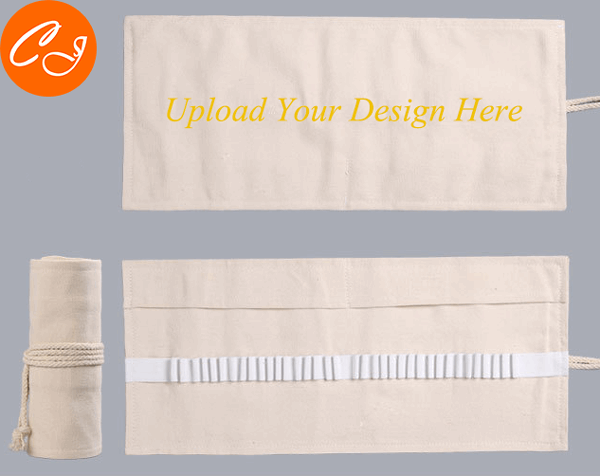 Canvas Pencil Wrap Roll Up Pencil Case Pen Holder Bag Storage Pouch Print with Custom Design