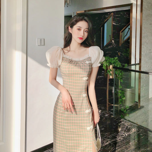 Bubble sleeve cheongsam dress