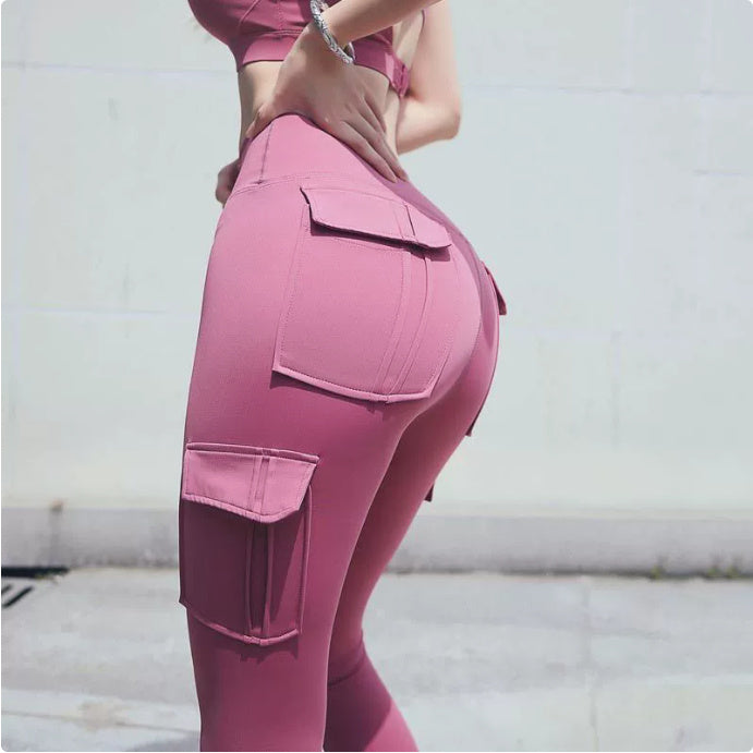 Pockets Trousers Solid Color Slim Yoga Track Pants Womens Clothing - globaltradeleader