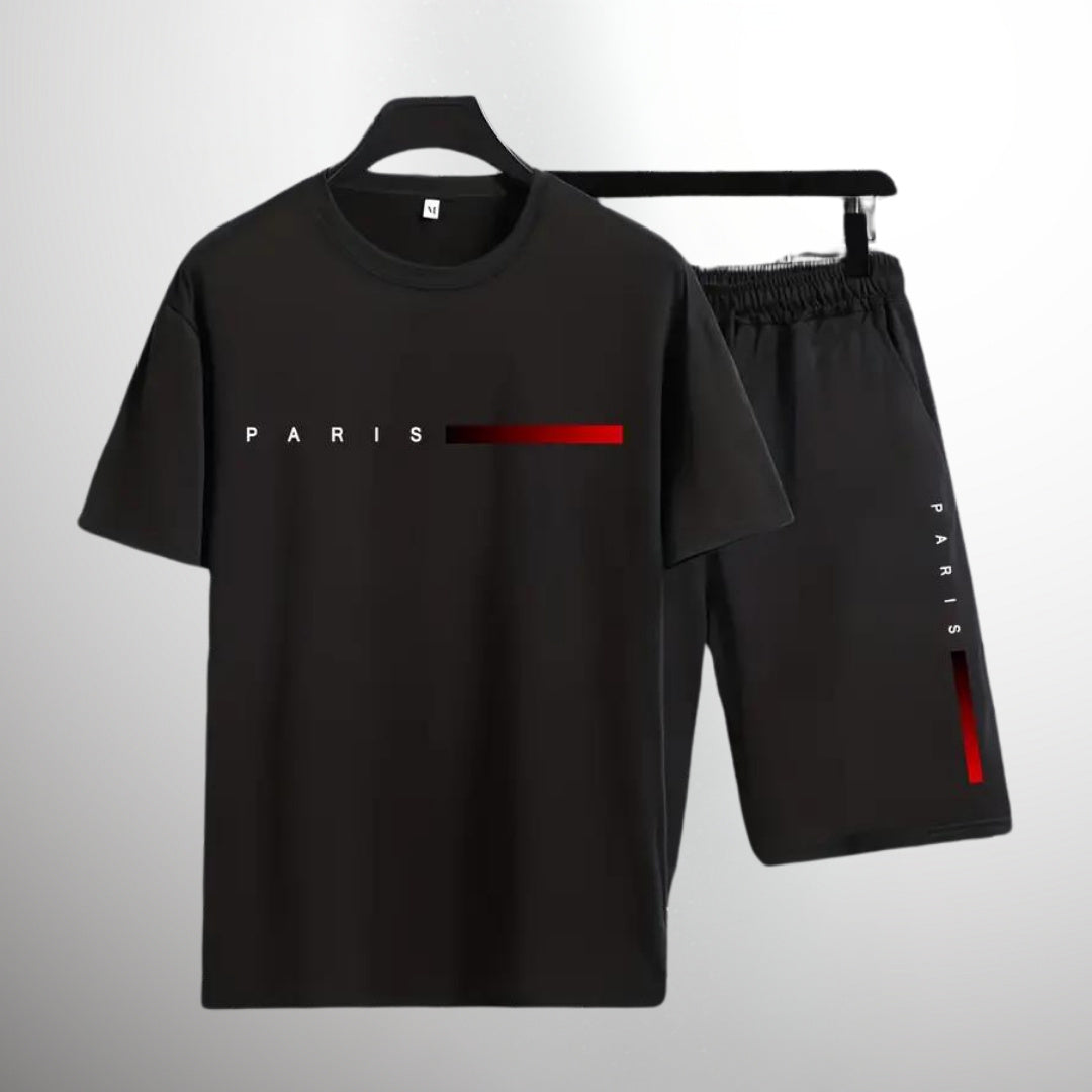 Men's Fashion Printed Sports Pure Cotton T-shirt Shorts Two-piece Set - globaltradeleader