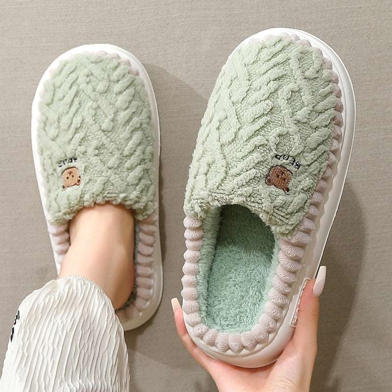 Cute Bear Plush Slippers Winter Warm Fleece Shoes Indoor Bedroom Floor Home Slippers For Women Men Couple - globaltradeleader