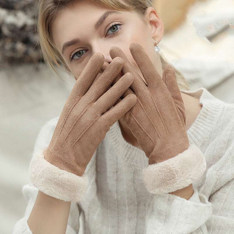 Women's Autumn Winter Touch Screen Plus Suede Warm Ski Gloves - globaltradeleader