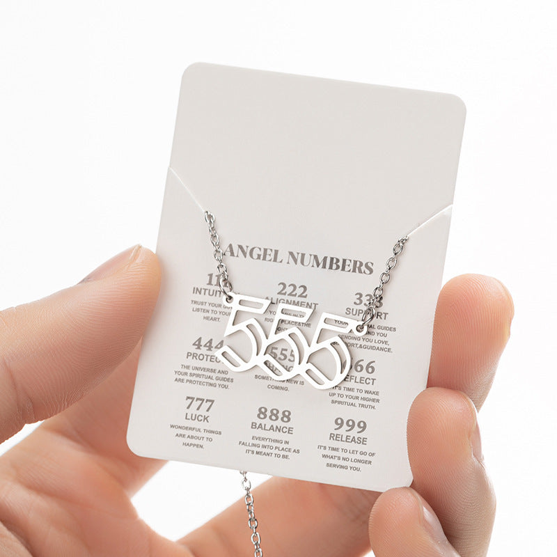 2025 Women's New Angel Lucky Digital Pendant Necklace Fashion 000-999 Stainless Steel Vintage Necklace - globaltradeleader